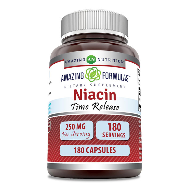 Amazing Formulas Niacin(Vitamin B3) 250 Mg 180 Capsules Supplement | Non-Gmo | Gluten Free | Made In Usa