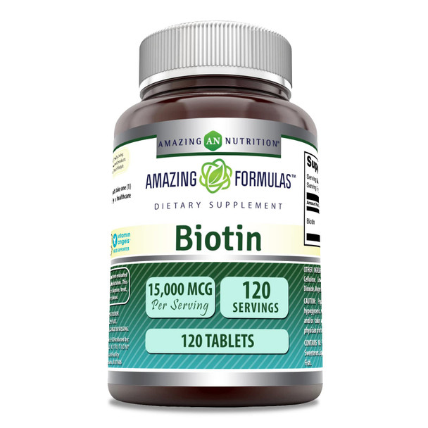 Amazing Formulas Biotin Supplement |15000 Mcg Per Serving | 120 Tablets | Non-Gmo | Gluten Free | Made In Usa