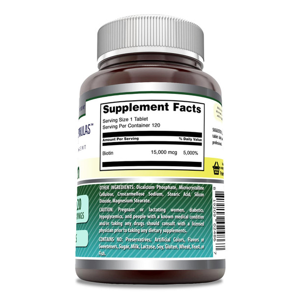 Amazing Formulas Biotin Supplement |15000 Mcg Per Serving | 120 Tablets | Non-Gmo | Gluten Free | Made In Usa