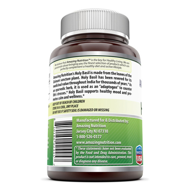 Amazing Formulas Holy Basil Dietary Supplement - 500 Mg 120 Capsules Per Bottle - 100% Pure Tulsi (Ocimum Sanctum) Leaf Extract 4:1 Concentrate - Promotes Calm And Wellness