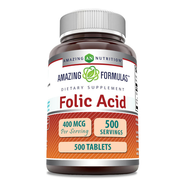 Amazing Formulas Folic Acid (Vitamin B9) 400 Mcg Supplement | 500 Tablets | Non-Gmo | Gluten Free | Made In Usa