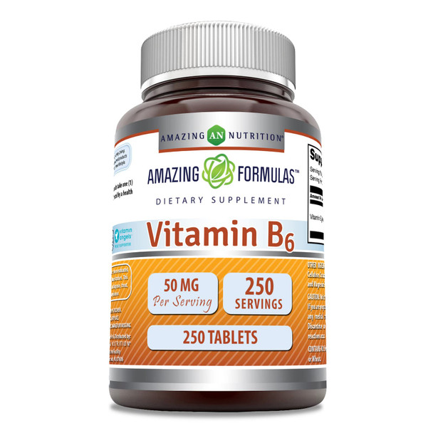Amazing Formulas Vitamin B6 Pyridoxine 50Mg 250 Tablets Supplement | Non Gmo | Gluten Free | Made In Usa