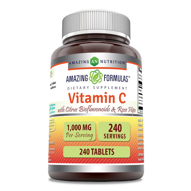 Amazing Formulas Vitamin C With Rose Hips And Citrus Bioflavonoids | 240 Tablets Supplement | Non-Gmo | Gluten Free | Made In Usa