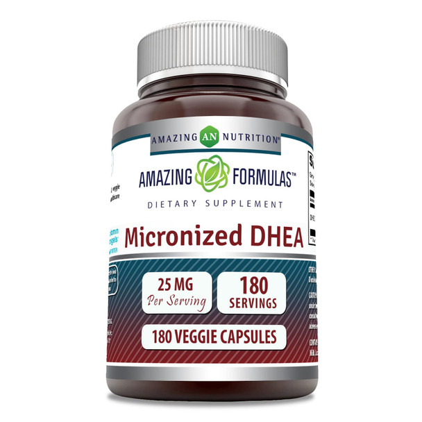 Amazing Formulas Micronized Dhea 25Mg 180 Veggie Capsules Supplement | Non-Gmo | Gluten Free | Made In Usa | Ideal For Vegetarians | Dehydroepiandrosterone Capsules For Men & Women (1 Pack)