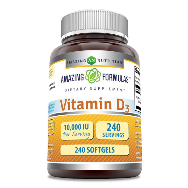 Amazing Formulas Vitamin D3 Cholecalciferol - 10,000 Iu, 240 Softgels (Non Gmo,Gluten Free) - Supports Calcium Absorption - Essential For Bone Health - Supports Healthy Immune Function