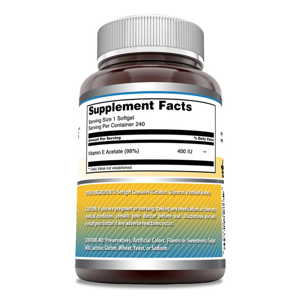 Amazing Formulas Vitamin E 400 Iu Per Serving Supplement | Non-Gmo | Gluten Free (240 Softgels)