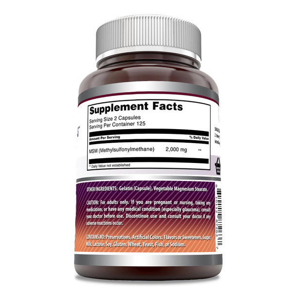 Amazing Formulas Msm (Methylsulfonylmethane) Supplement | 2000 Mg Per Serving | Capsules | Non-Gmo | Gluten Free | Made In Usa (250 Count)