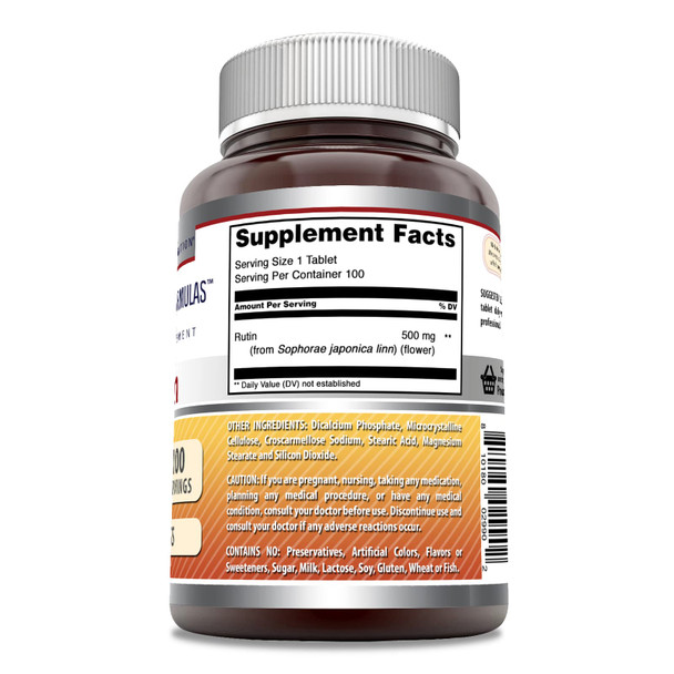 Amazing Formulas Rutin 500Mg 100 Tablets Supplement | Non-Gmo | Gluten Free | Made In Usa