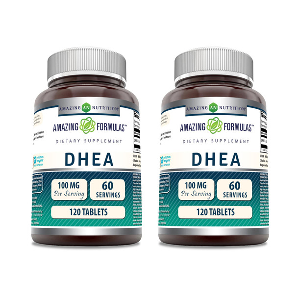 Amazing Formulas Dhea Supplement | 100 Mg | 120 Tablets | Non-Gmo | Gluten Free | Made In Usa (Pack Of 2)