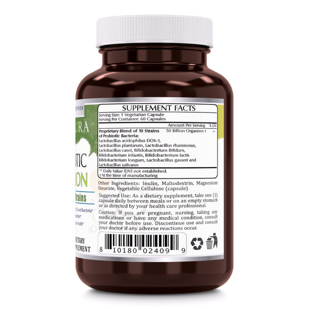 Amazing Flora Probiotic 50 Billion With 10 Best Probiotics Strains Including Acidophilus, Plantarum, Rhamnosus Etc * Supports Digestive & Immune Health * Veggie Capsules (60 Count)