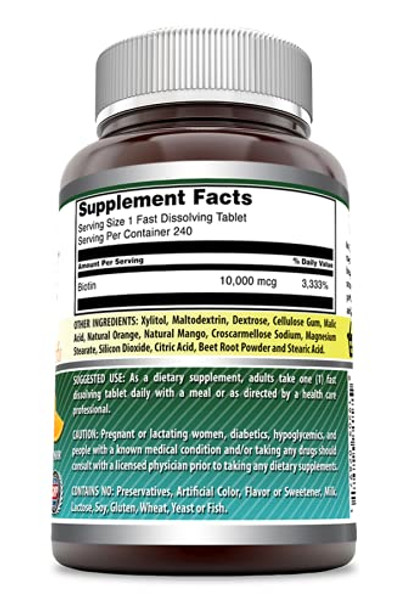 Amazing Formulas Biotin Supplement 10000 Mcg (Non-Gmo, Gluten Free) - Supports Healthy Hair, Skin & Nails - Promotes Cell Rejuvenation (Fast Dissolve Tablets, 240 Count (Citrus))