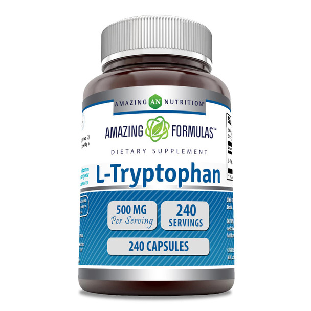 Amazing Formulas L-Tryptophan Supplement | 500 Mg | 240 Capsules | Non-Gmo | Gluten Free | Made In Usa