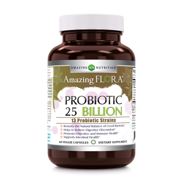 Amazing Flora Probiotic 13 Best Probiotics Strains | 25 Billion | 60 Veggie Capsules Supplement | Non-Gmo | Gluten Free | Suitable For Vegetarians | Made In Usa