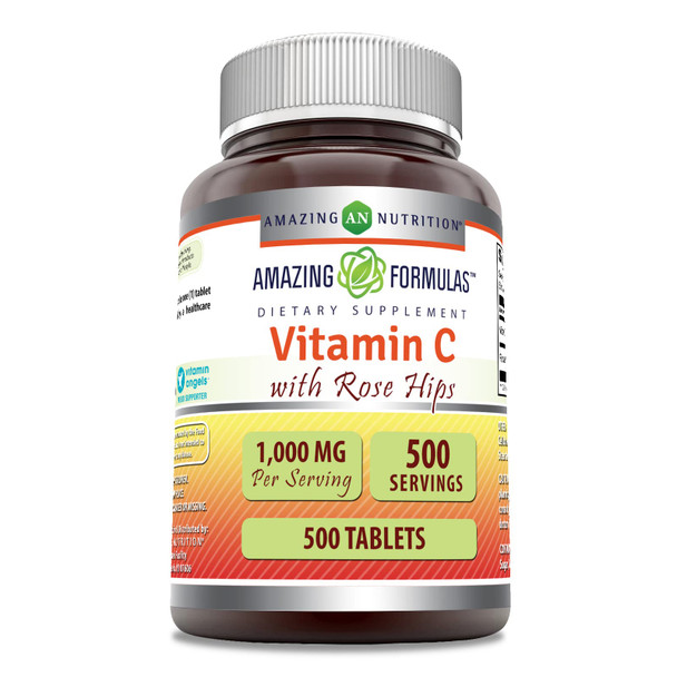 Amazing Formulas Vitamin C With Rose Hips Supplement | 1000 Mg | 500 Tablets | Non-Gmo | Gluten Free | Made In Usa