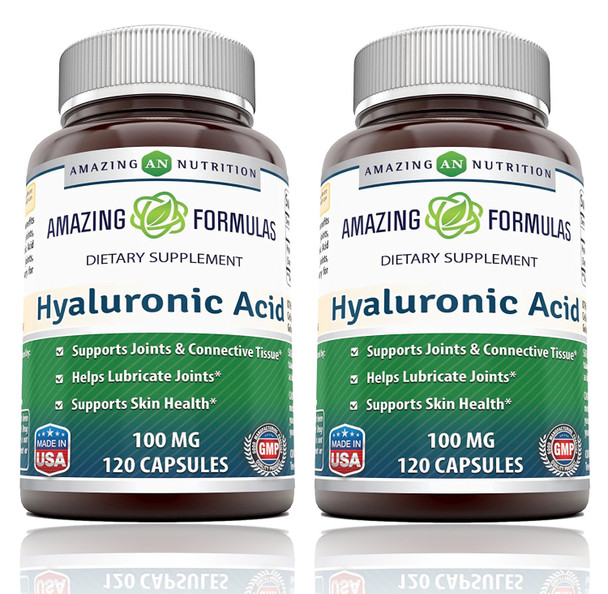 Amazing Formulas Hyaluronic Acid 100 Mg Capsules Supplement | Non-Gmo | Gluten Free | Made In Usa (2 Pack, 120, Count)