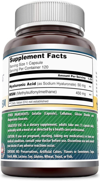 Amazing Formulas Hyaluronic Acid & Msm Supplement | 500 Mg | 120 Capsules | Non-Gmo | Gluten Free | (Pack Of 2)