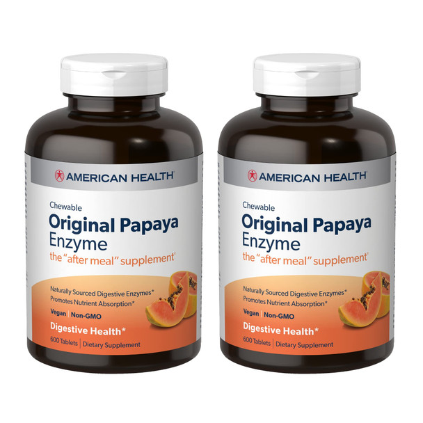 American Health Original Papaya Enzyme - 600 Chewable Tablets, Pack Of 2 - The After-Meal Supplement - Non-Gmo, Vegan - 400 Total Servings