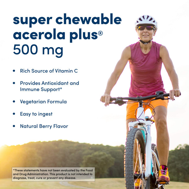 American Health Super Acerola Plus Chewable Wafers, Natural Berry Flavored Vitamin C - Provides Antioxidant & Immune Support - Gluten-Free, Vegetarian - 500 Mg, 100 Total Servings