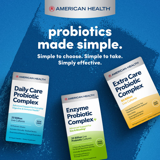 American Health Extra Care Probiotic Complex, 80 Billion Microorganisms - Beneficial Bacteria For The Digestive & Immune Systems* - Non-Gmo, Vegetarian - 30 Capsules, 30 Total Servings