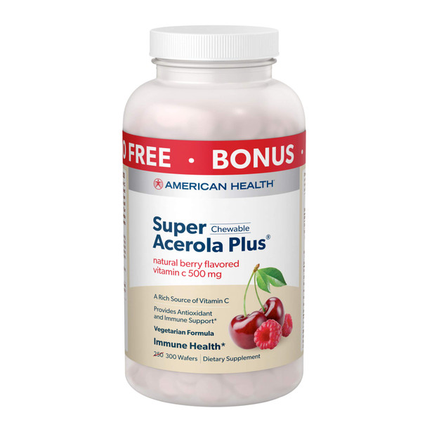 American Health Super Acerola Plus Chewable Wafers, 500 Mg, Berry, 300 Count