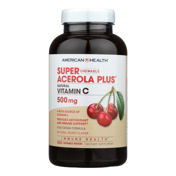 4 Pack Of American Health Super Acerola Plus - 500 Milligram - Natural Vitamin C - 100 Chewable Wafers