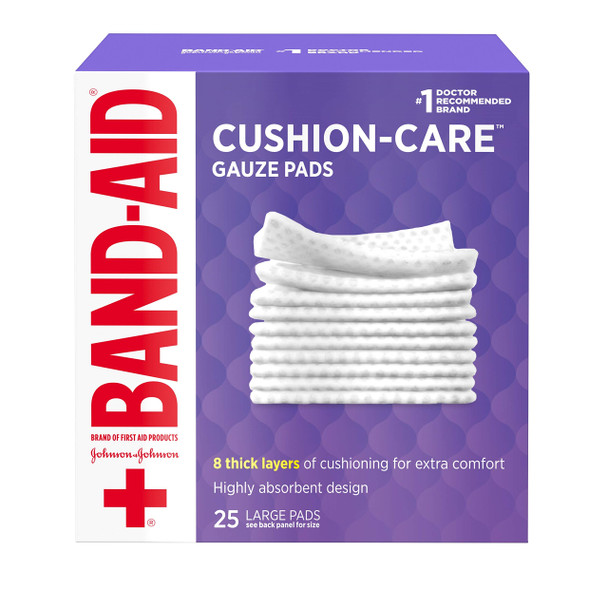 Band-Aid Brand Absorbent Cushion Care Sterile Square Gauze Pads For First Aid Protection Of Minor Cuts, Scrapes & Burns, Non-Adhesive, Wound Care Dressing Pads, Large, 4 In X 4 In, 25 Ct