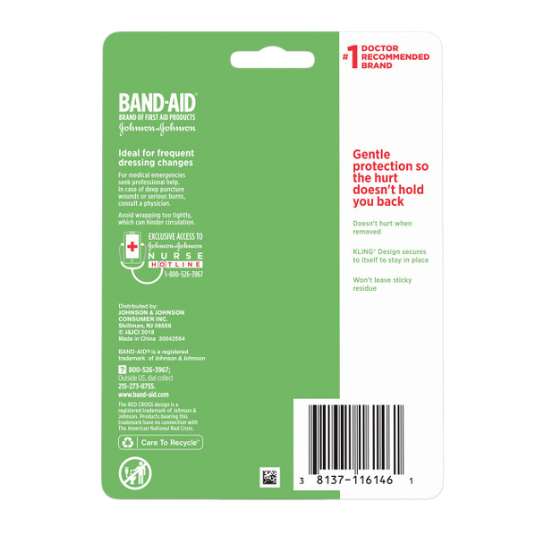 Band-Aid Brand Of First Aid Products Hurt-Free Self-Adherent Elastic Wound Wrap For Securing Dressings On Post-Surgical Wounds, Joints, Or Other Hard-To-Fit Areas, 2 In By 2.3 Yd