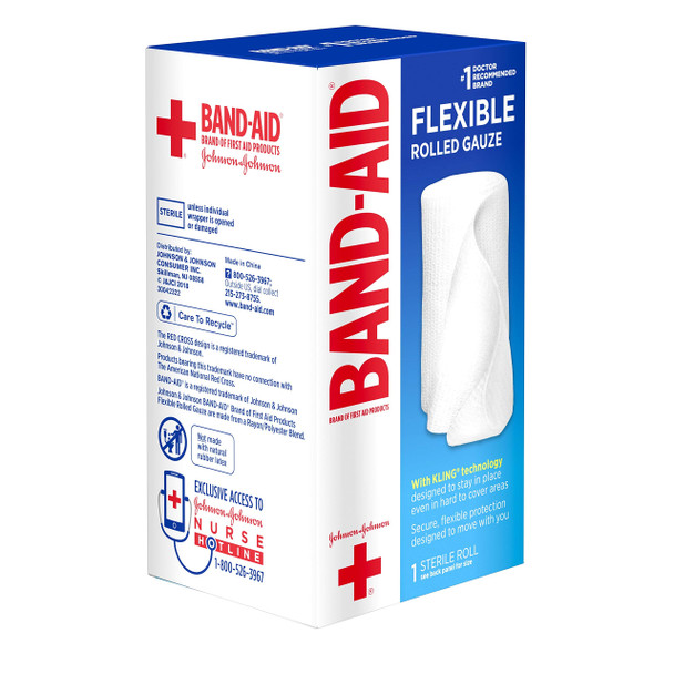 Band-Aid First Aid 3 In X 2.5 Yds Rolled Gauze, White, 1 Count