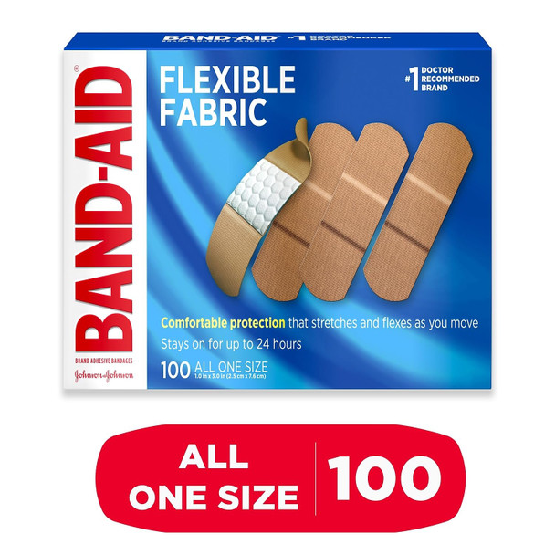 Band-Aid Brand Flexible Fabric Adhesive Bandages For Wound Care And First Aid, All One Size, 100 Count