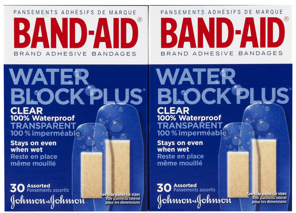 Band-Aid Bandages Water Block Plus Clear Assorted Sizes 30 Each (Pack Of 2)