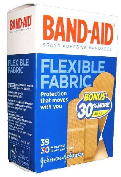 Band-Aid Brand Flexible Fabric Adhesive Bandages. Protection That Moves With You. 39 Bandages