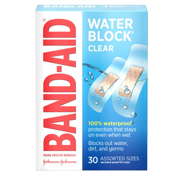 Band-Aid Brand Water Block Clear Waterproof Sterile Adhesive Bandages For First-Aid Wound Care Of Minor Cuts And Scrapes, Assorted Sizes, 30 Ct (Pack Of 6)