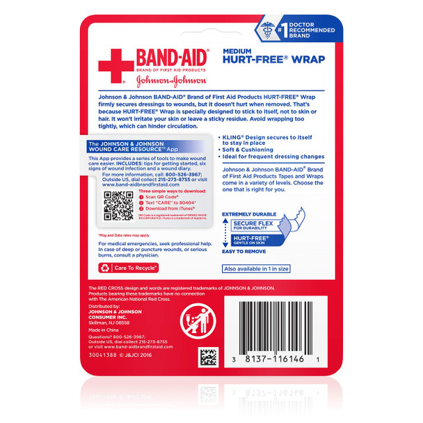 Band-Aid Brand Of First Aid Products Hurt-Free Self-Adherent Wound Wrap For Securing Dressings On Post-Surgical Wounds, Joints, Or Other Hard-To-Fit Areas, 2 In By 2.3 Yd (Pack Of 2)