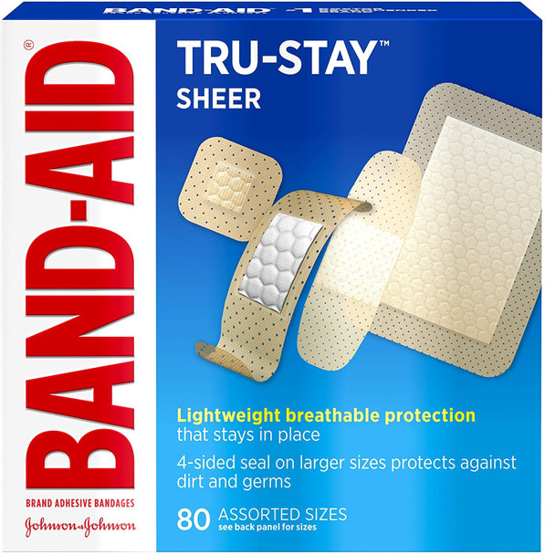 Band-Aid Brand Tru-Stay Sheer Bandages Assorted, 80 Count