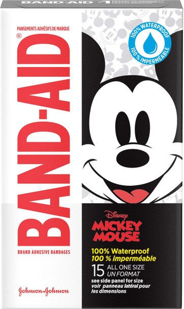 Band-Aid Brand Kids Waterproof Adhesive Bandages, Disney Mickey, All One Size, 15 Ct (Pack Of 3)