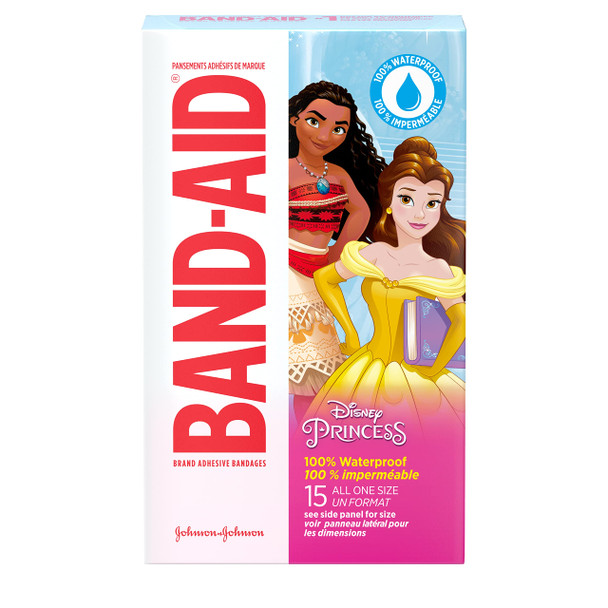 Band-Aid Brand Adhesive Bandages For Minor Cuts & Scrapes, 100% Waterproof Wound Care Bandages For Kids And Toddlers Featuring Disney Princesses Characters, All One Size, 15 Ct (Pack Of 2)