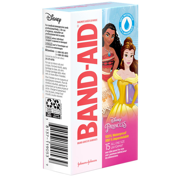 Band-Aid Brand Adhesive Bandages For Minor Cuts & Scrapes, 100% Waterproof Wound Care Bandages For Kids And Toddlers Featuring Disney Princesses Characters, All One Size, 15 Ct (Pack Of 2)