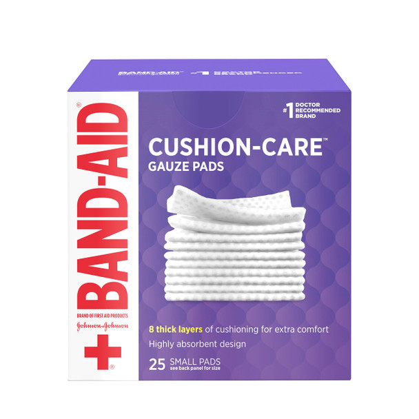 Band-Aid Brand Cushion Care Sterile Gauze Pads For Protection Of Minor Cut, Scrapes & Burns, Absorbent & Non-Adhesive First Aid Wound Care Dressing Pads, Small Size, 2 In X 2 In, 25 Ct
