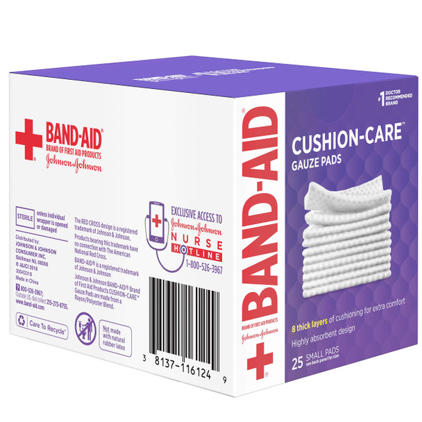 Band-Aid Brand Cushion Care Sterile Gauze Pads For Protection Of Minor Cut, Scrapes & Burns, Absorbent & Non-Adhesive First Aid Wound Care Dressing Pads, Small Size, 2 In X 2 In, 25 Ct