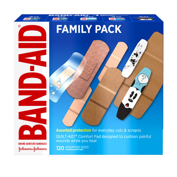 Band-Aid Brand Adhesive Bandage Family Variety Pack In Assorted Sizes Including Water Block, Sport Strip, Tough Strips, Flexible Fabric And Disney Bandages For First Aid And Wound Care, 120 Ct