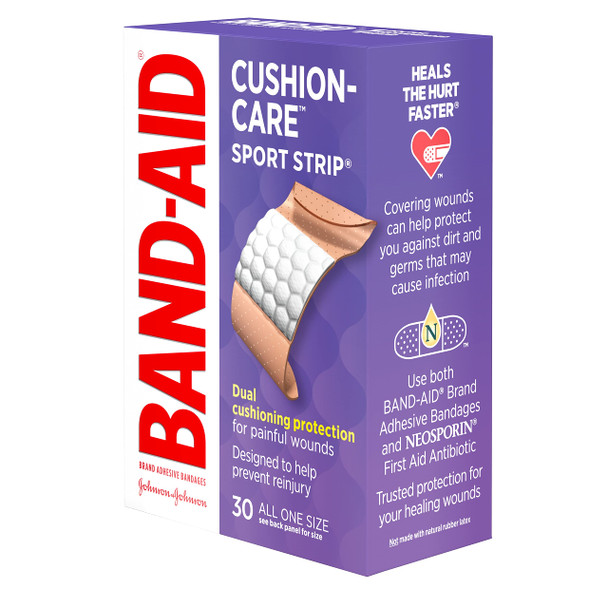 Band-Aid Brand Sterile Cushion Care Flexible Sport Strip Water Resistant Adhesive Bandages, Active First Aid & Wound Care For Minor Cuts, Scrapes & Burns, Extra-Wide Comfort Pad, 30 Ct