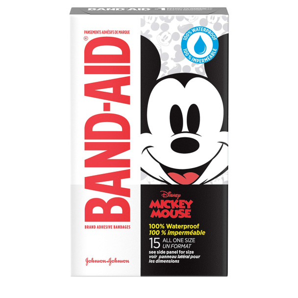 Band-Aid Brand Adhesive Bandages For Minor Cuts & Scrapes, 100% Waterproof Wound Care Bandages For Kids And Toddlers Featuring Disney Mickey Characters, All One Size, 15 Ct (Pack Of 24)