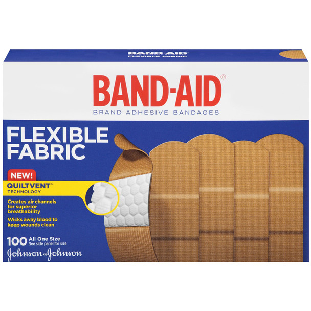 Johnson & Johnson Flexible Fabric Adhesive Bandages, 1 X 3, 100 Per Box (Pack Of 12)