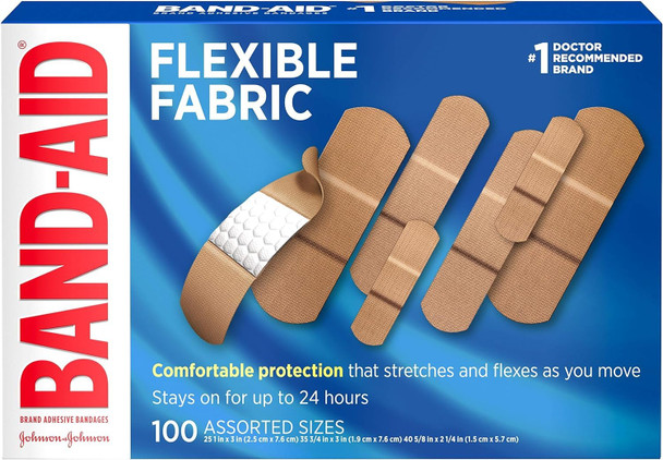 Band-Aid Flexible Fabric Adhesive Bandages Assorted 100 Ea (Pack Of 12)