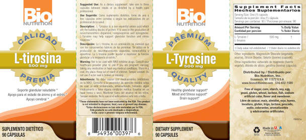 Bio Nutrition L-Tyrosine 500 Mg 90 Caps