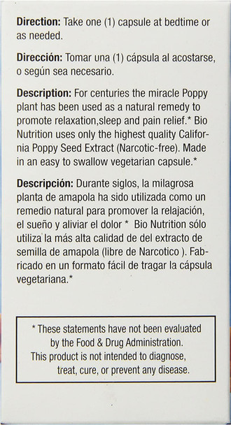 Bio Nutrition Inc, California Poppy, 60 Vcap