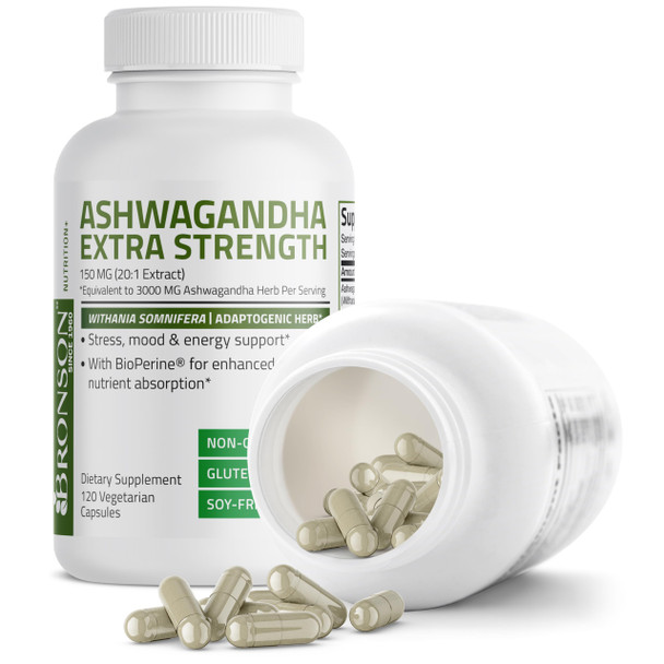 Bronson Ashwagandha Extra Strength Stress & Mood Support With Bioperine - Non Gmo Formula, 120 Vegetarian Capsules