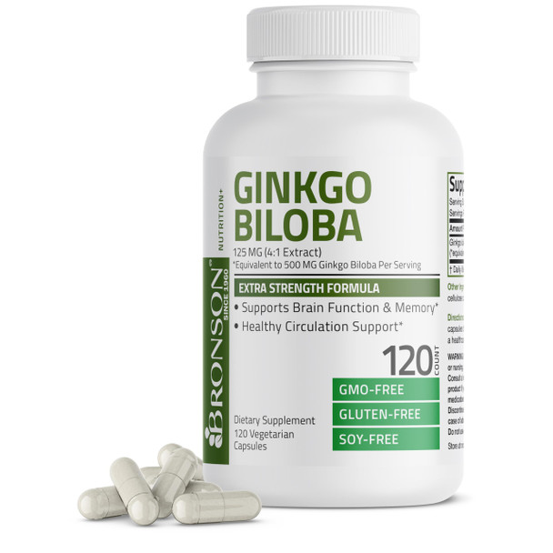 Bronson Ginkgo Biloba Extra Supports Brain Function & Memory Support, 120 Vegetarian Capsules