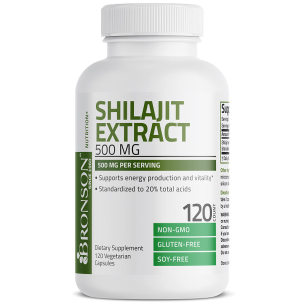 Bronson Shilajit Extract 500 Mg Per Serving, Supports Energy Production & Vitality, Standardized To 20% Total Acids, Non-Gmo, 120 Vegetarian Capsules