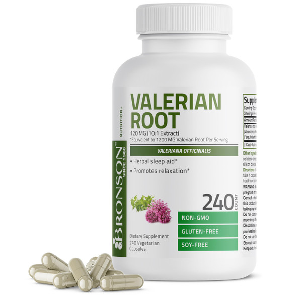 Bronson Valerian Root Capsules - Valerian Officinalis - Promotes Relaxation - Non-Gmo, Soy-Free Gluten-Free, 240 Vegetarian Capsules